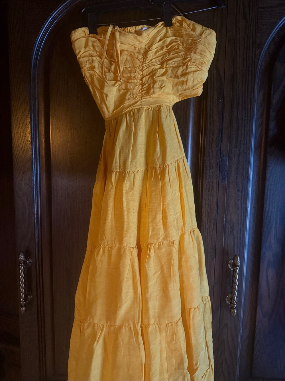 Function & Fringe Edit | Mustard Tiered Maxi Dress with Ruched Bodice - Picture 7 of 8